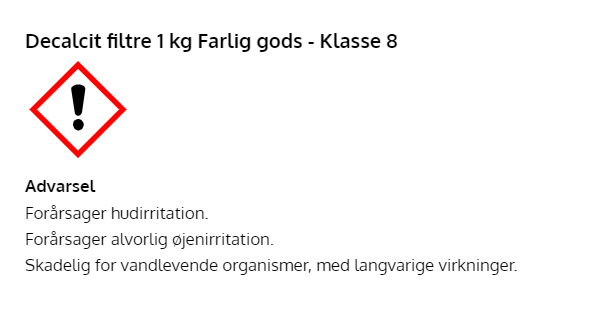 Decalcit filtre 1 kg Farlig gods - Klasse 8 - Image 2